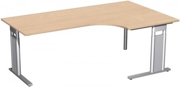 Bureau PC geramöbel droit réglable en hauteur couvre-pied en C en option 2000x1200x680-820 hêtre/argent N-647321-BS magasi...