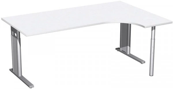 Bureau PC geramöbel droit réglable en hauteur couvre-pied en C en option 1800x1200x680-820 blanc/argent N-647323-WS acquér...