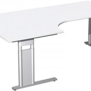 Certifié Bureau Bureau PC geramöbel gauche réglable en hauteur couvre-pied en C en option 2000x1200x680-820 blanc/argent N...