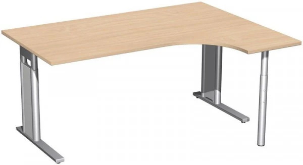 Renforcé Durable Bureau PC geramöbel droit réglable en hauteur couvre-pied en C en option 1600x1200x680-820 hêtre/argent N...