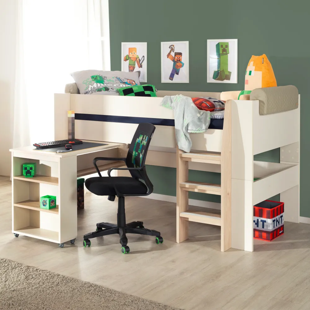 Haute Qualité Hochbett Set 'Studio' - Serie 'Flexi Grow' - Laine duveteuse / Eichen-Dekor