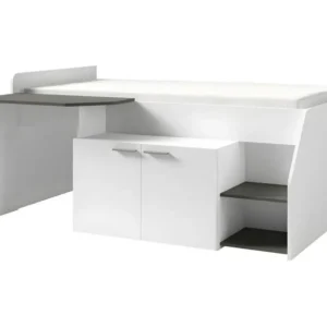 Lit combiné enfant 90x200 collection ZOLA - Coloris blanc satin et gris graphite rechargeable