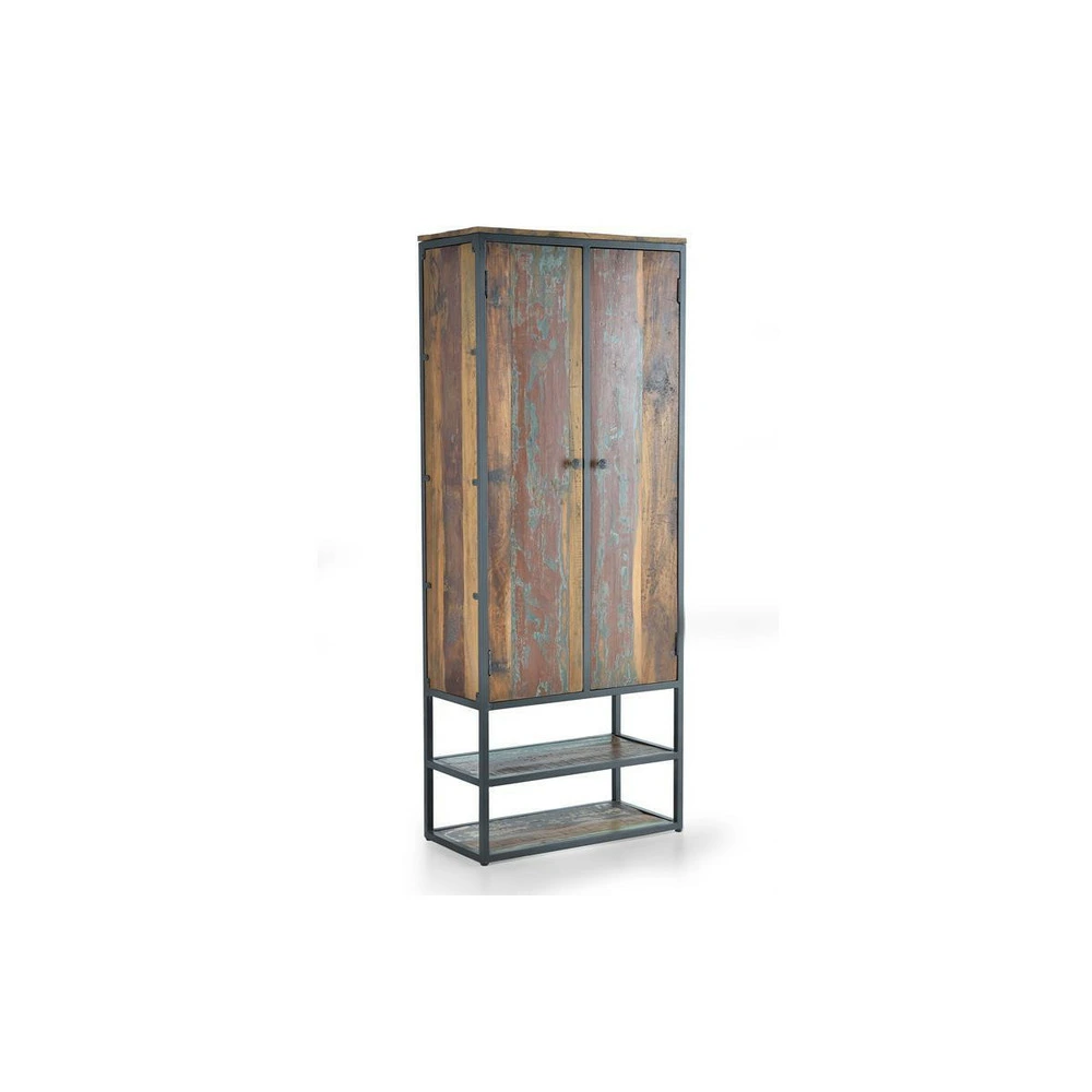 Armoire bois, métal marron 80x40x202cm bois-métal - décoration d'autrefois