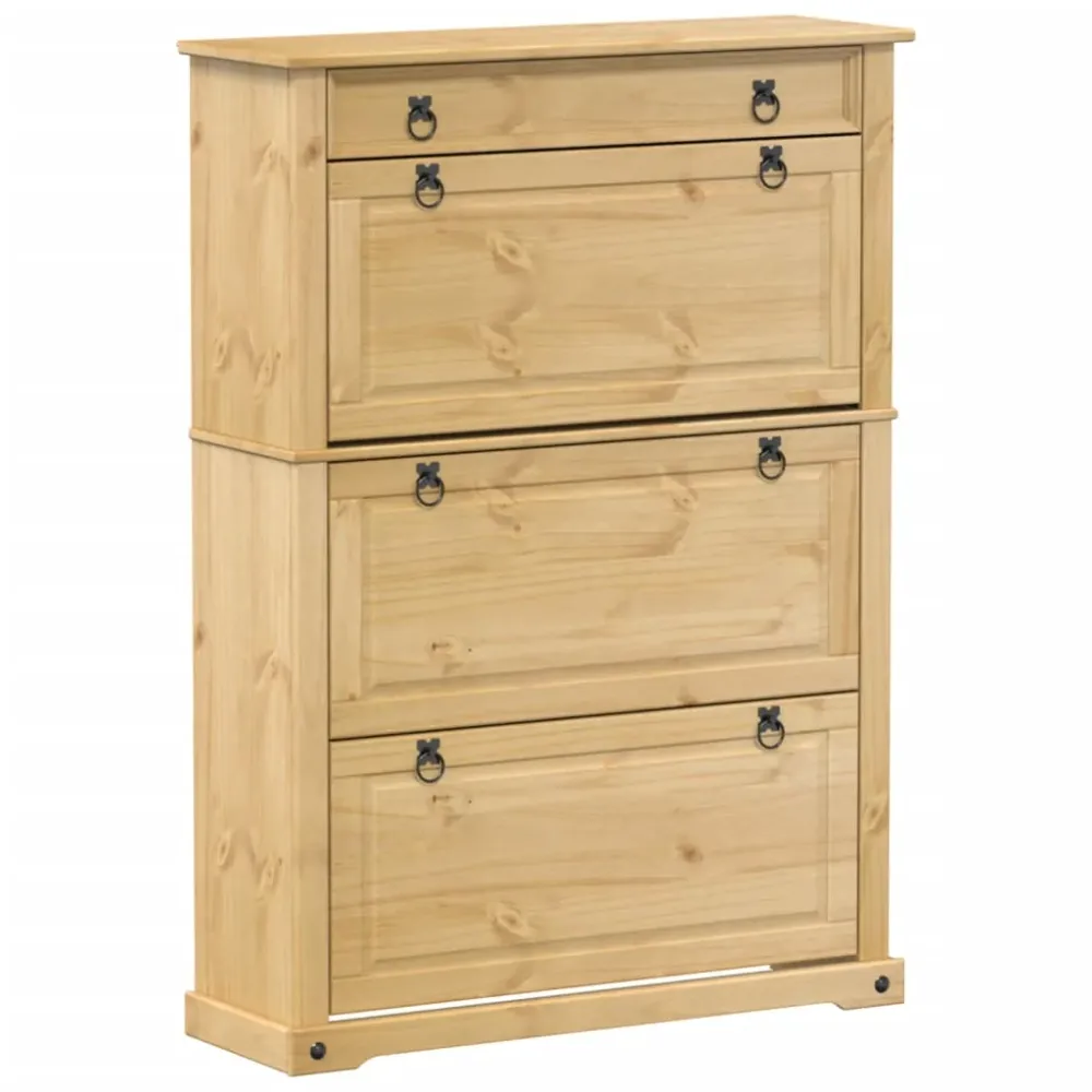 Armoire à chaussures range chaussures rangement meuble entrée couloir salon Corona 99 x 32 x 138 cm bois de pin massif bru...
