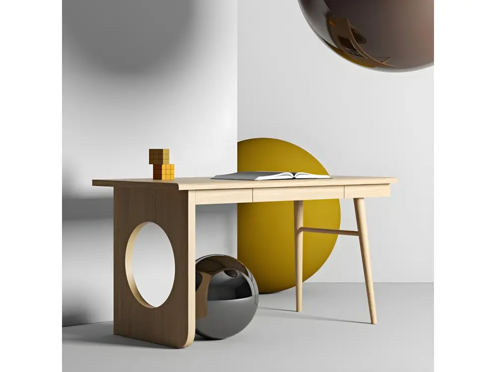 Bau - Bureau design en bois 1 tiroir - Couleur - Bois net