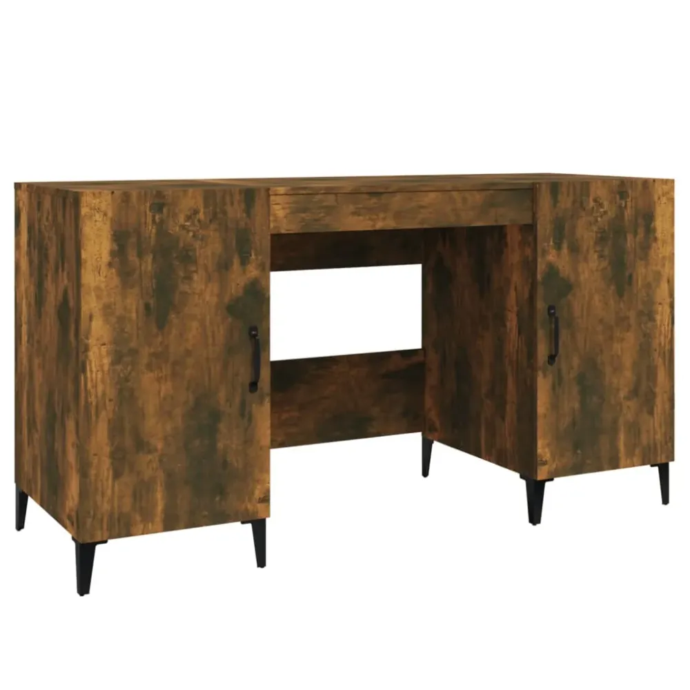 Bureau table poste de travail meuble d'ordinateur informatique étude chêne fumé 140 x 50 x 75 cm bois d'ingénierie brun 02...