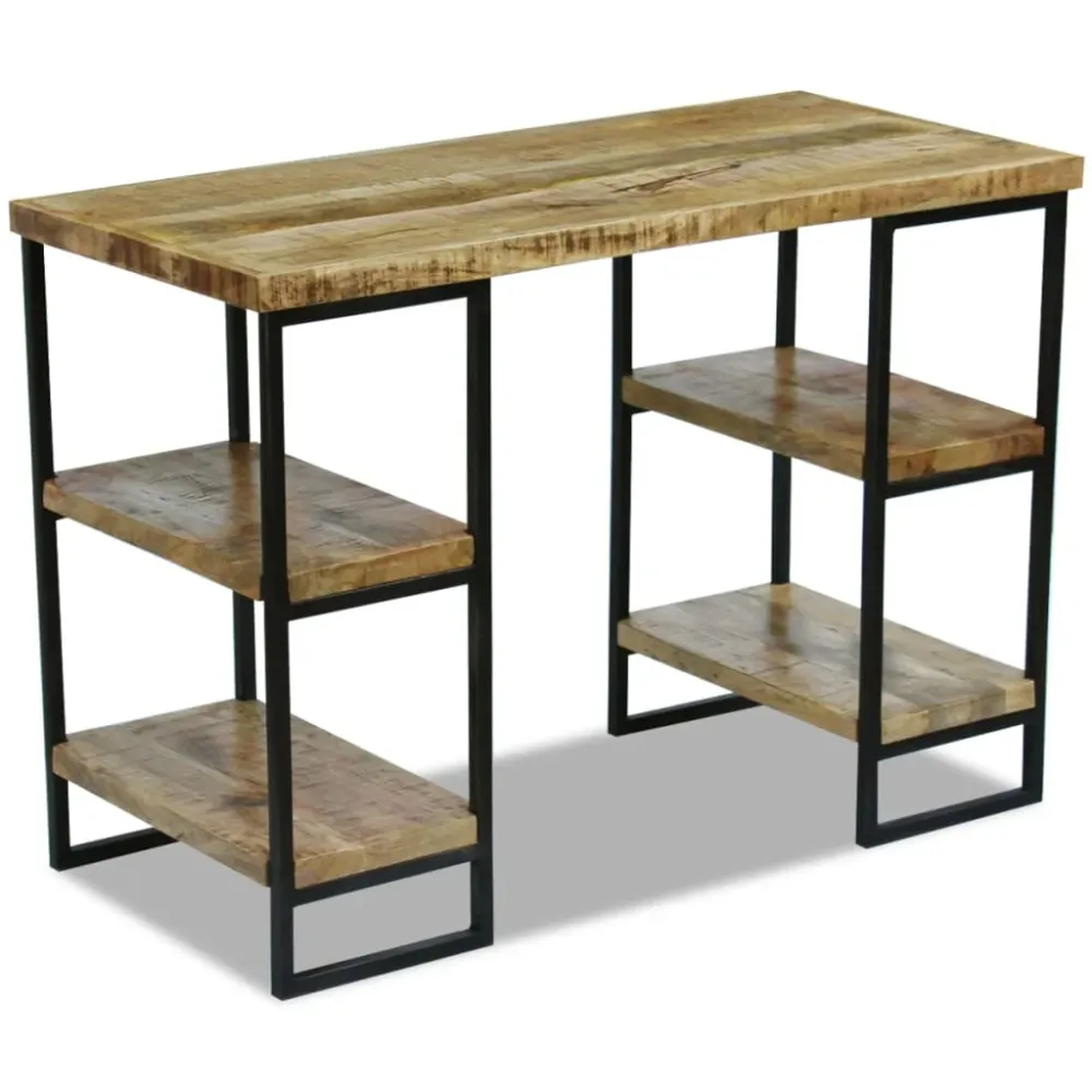 Bureau table poste de travail meuble d'ordinateur informatique étude en bois de manguier 110 x 50 x 76 cm brun 02_0023779