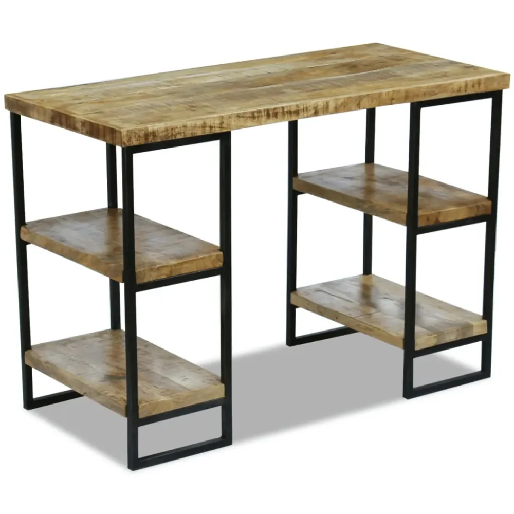 Bureau table poste de travail meuble d'ordinateur informatique étude en bois de manguier 110 x 50 x 76 cm brun 02_0023779