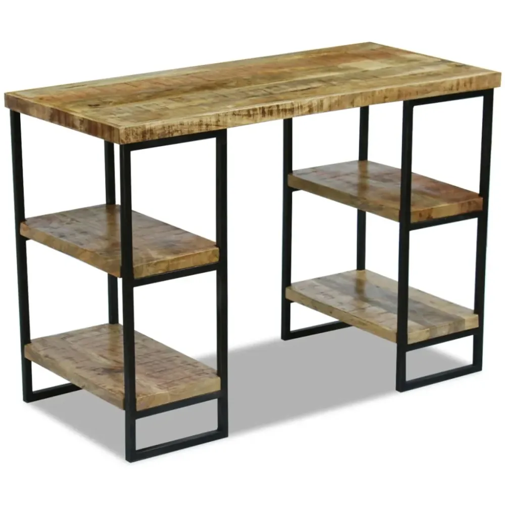 Bureau table poste de travail meuble d'ordinateur informatique étude en bois de manguier 110 x 50 x 76 cm brun 02_0023779