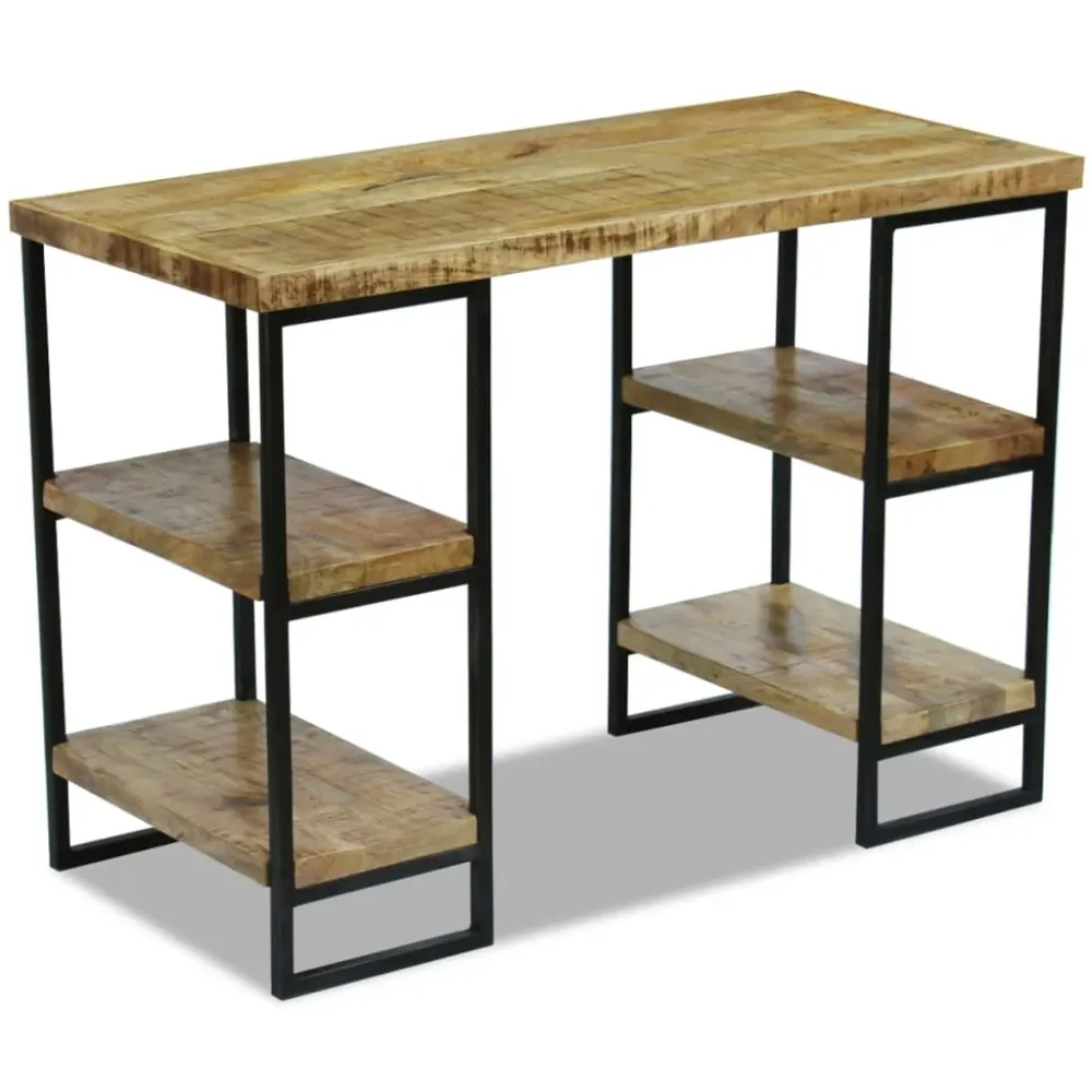 Bureau table poste de travail meuble d'ordinateur informatique étude en bois de manguier 110 x 50 x 76 cm brun 02_0023779