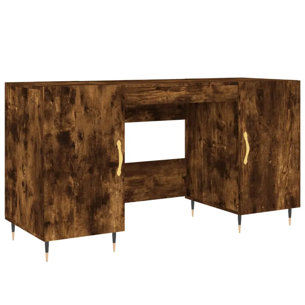 Bureau table poste de travail meuble d'ordinateur informatique étude chêne fumé 140 x 50 x 75 cm bois d'ingénierie brun 02...