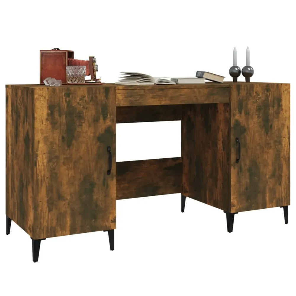 Bureau table poste de travail meuble d'ordinateur informatique étude chêne fumé 140 x 50 x 75 cm bois d'ingénierie brun 02...