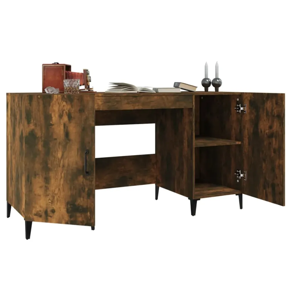 Bureau table poste de travail meuble d'ordinateur informatique étude chêne fumé 140 x 50 x 75 cm bois d'ingénierie brun 02...