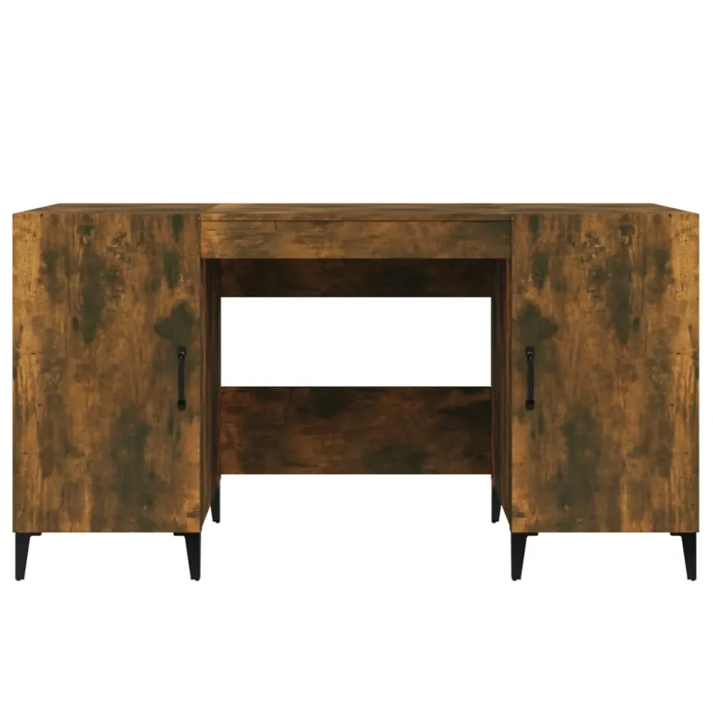 Bureau table poste de travail meuble d'ordinateur informatique étude chêne fumé 140 x 50 x 75 cm bois d'ingénierie brun 02...