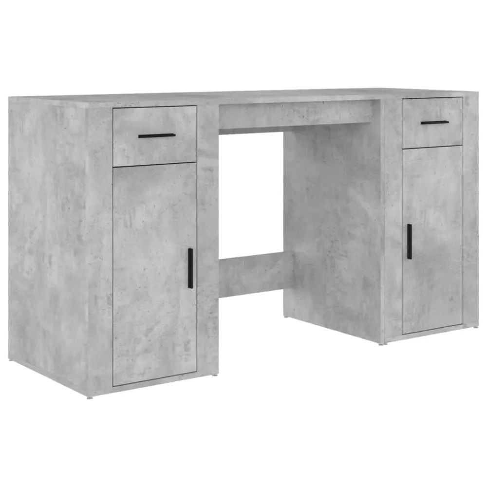 Bureau table poste de travail meuble d'ordinateur informatique étude avec armoire bois d'ingénierie gris 02_0023390