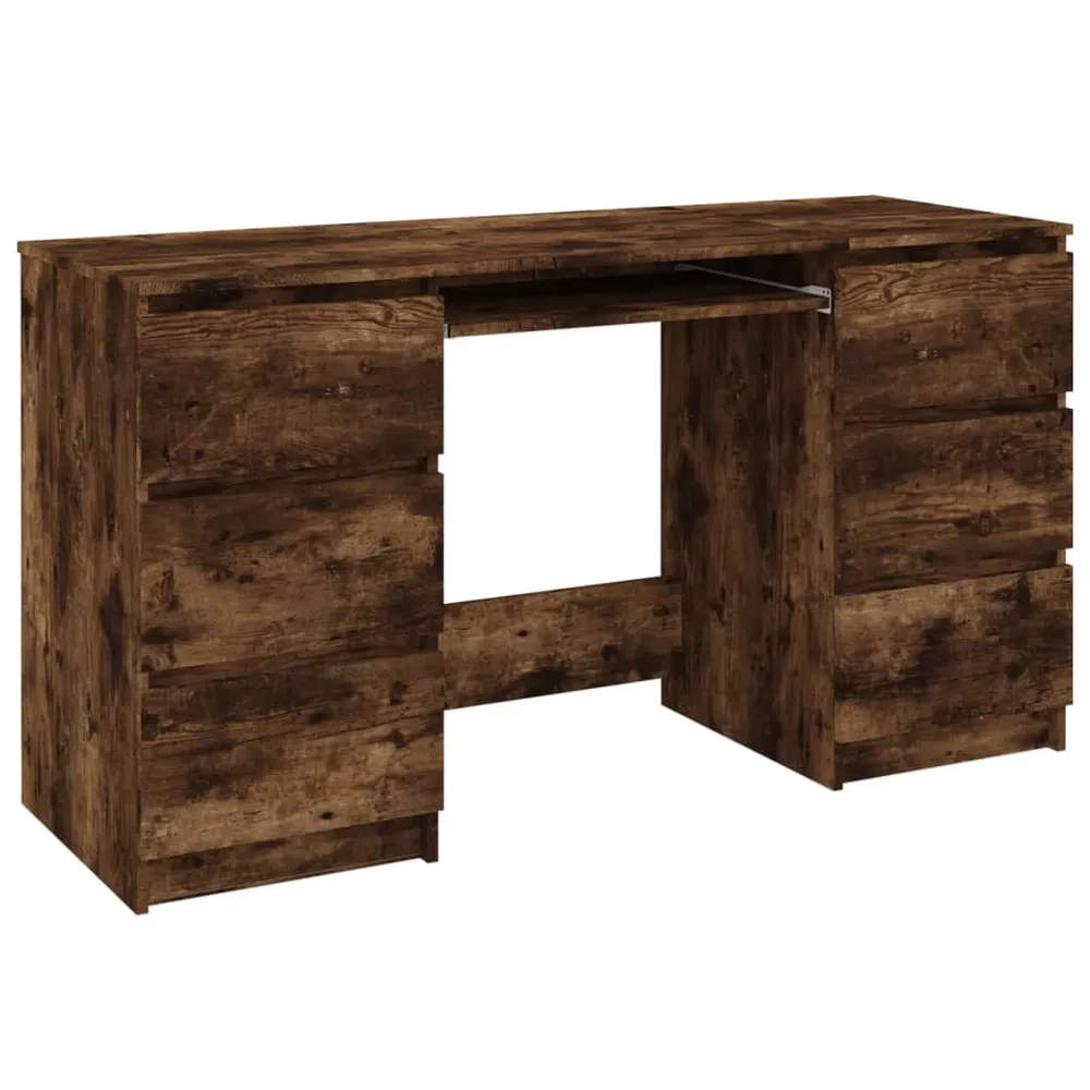 Bureau table poste de travail meuble d'ordinateur informatique étude chêne fumé 140 x 50 x 77 cm bois d'ingénierie brun 02...