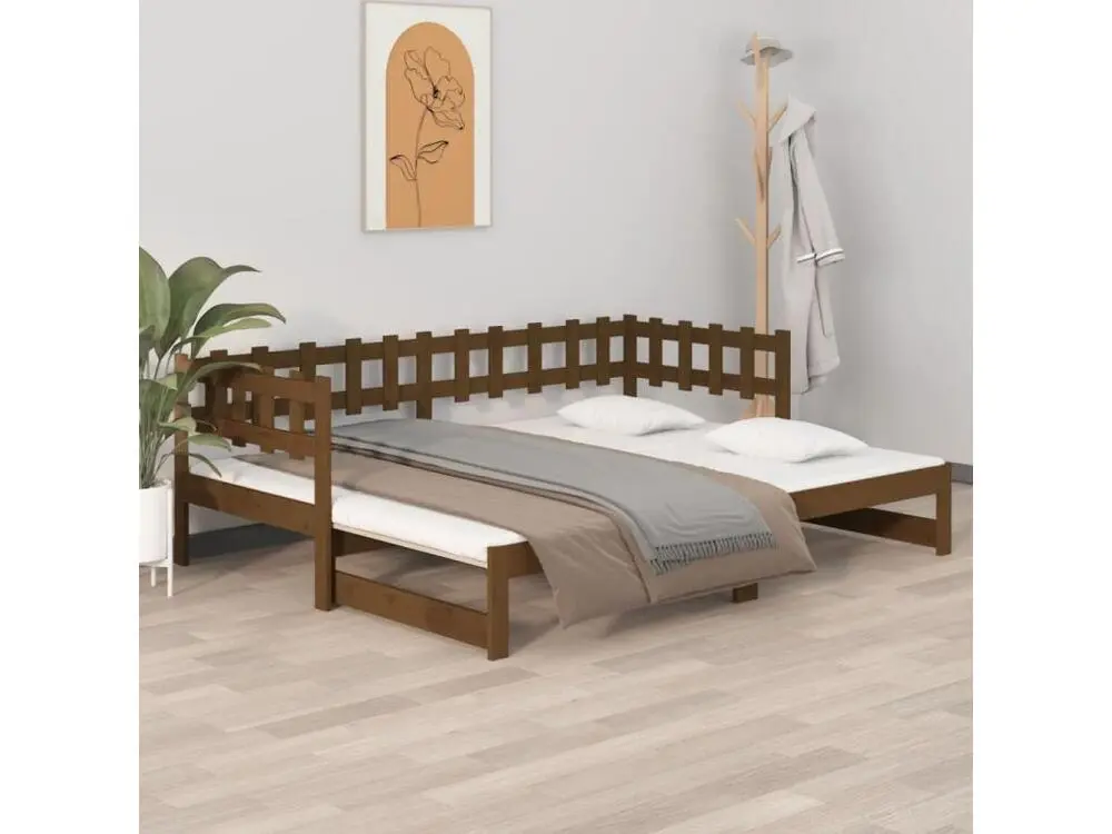 Lit coulissant Marron miel 2x(80x200) cm Bois de pin massif