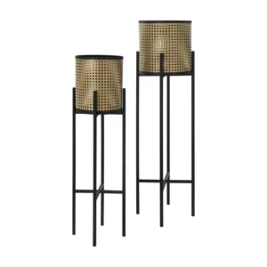 ML-Design Porte-fleurs set de 2 pièces noir-or 16,5x16,5x80,5 cm/19x19x90 cm, acier, support de pots de fleurs avec cache-...