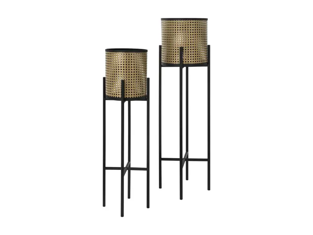 ML-Design Porte-fleurs set de 2 pièces noir-or 16,5x16,5x80,5 cm/19x19x90 cm, acier, support de pots de fleurs avec cache-...