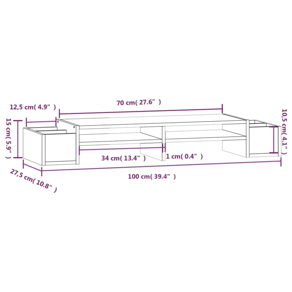Support de moniteur 100 x 27,5 x 15 cm bois de pin durable noir 02_0004464