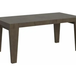 Table à manger extensible en bois pieds en V Kristo-Couleur Marron-Support 4 pieds-2 rallonges fines-Largeur extensible 16...