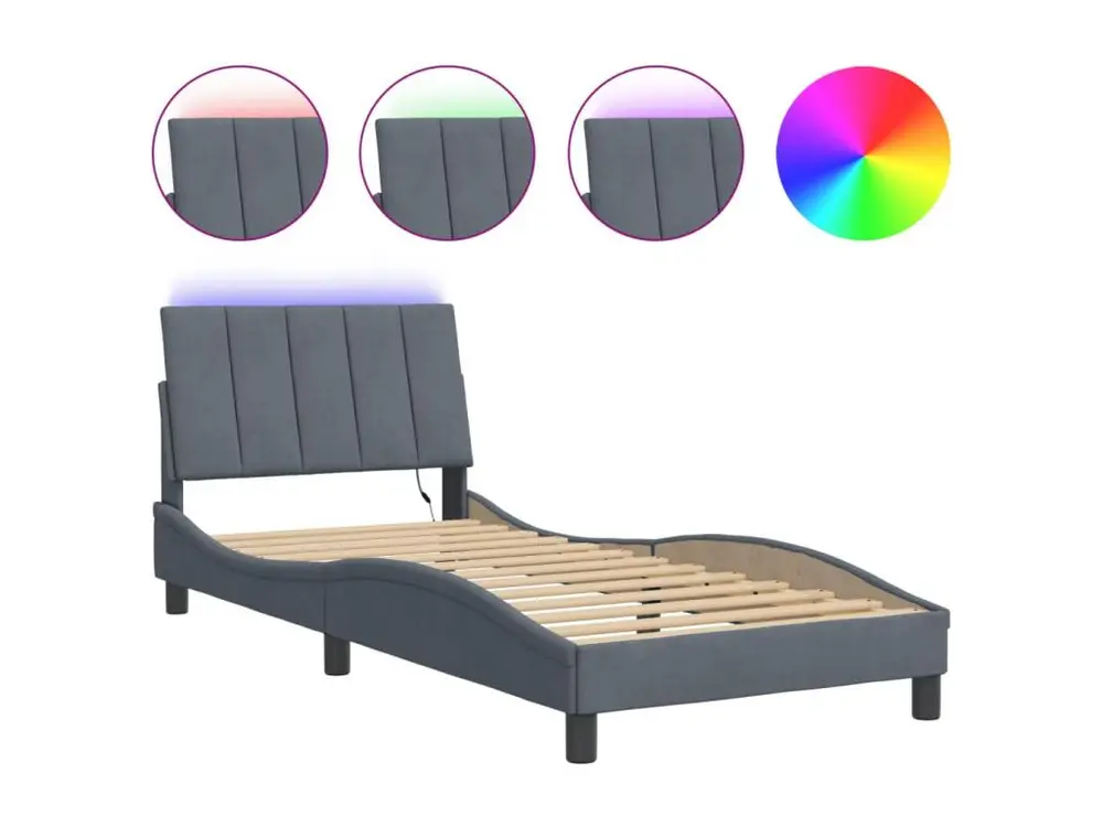 Cadre de lit avec lumières LED gris sombre 90x200 cm velours | Assemblage Facile et Rapide