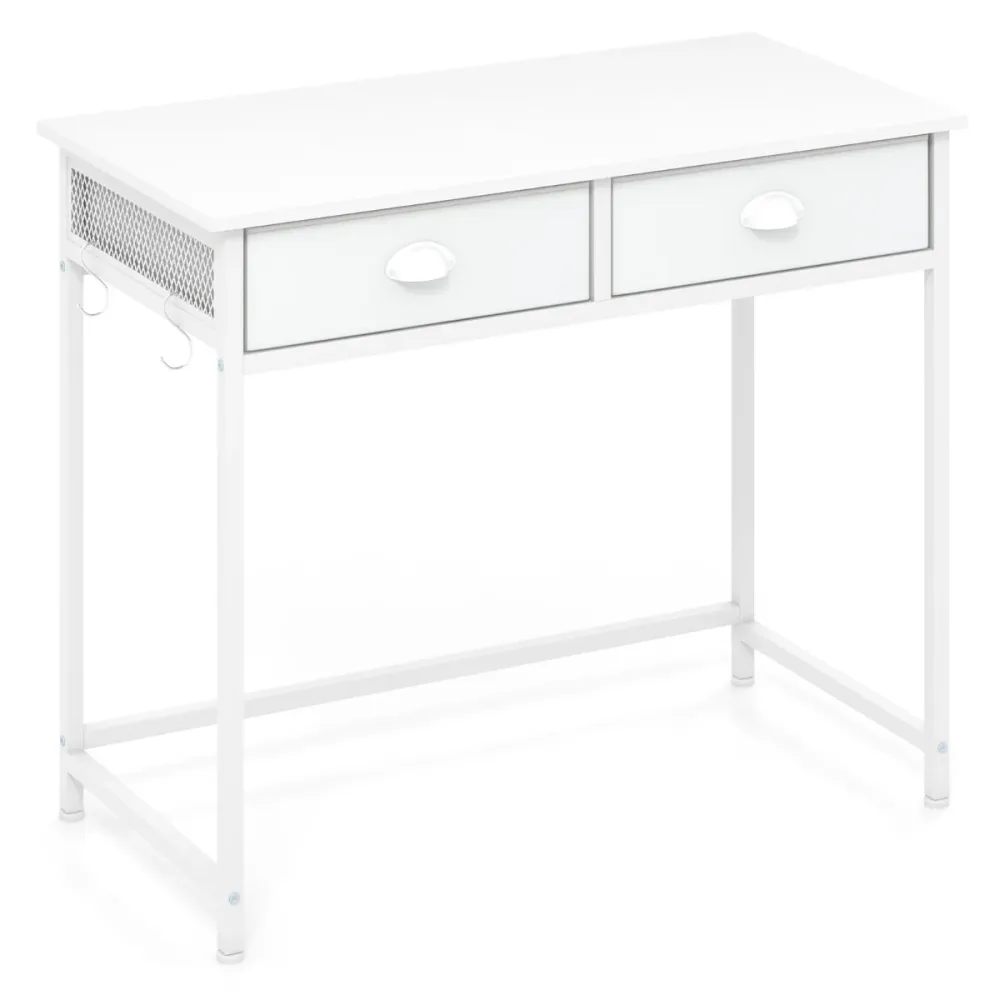 Bureau d'ordinateur réduit 90 x 45 x 75 cm avec 2 tiroirs en tissu crochets suspendus en métal blanc 20_0010869 avec Vento...