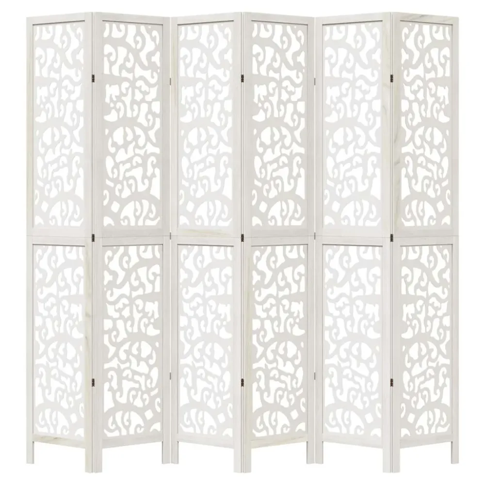 Paravent séparateur de pièce cloison 6 panneaux en bois de paulownia blanc DEC031065 - 30 x 15 cm