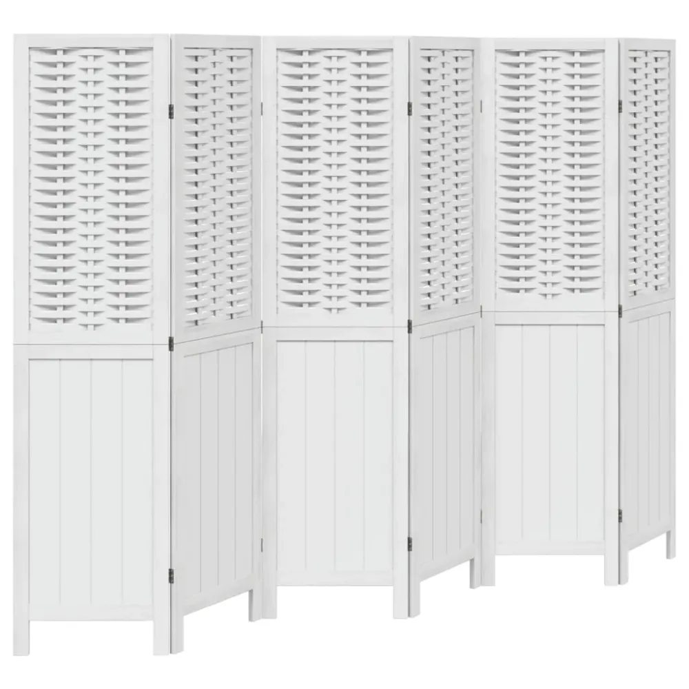 Paravent séparateur de pièce cloison 6 panneaux en bois de paulownia et bambou blanc DEC031061 en Plastique ABS