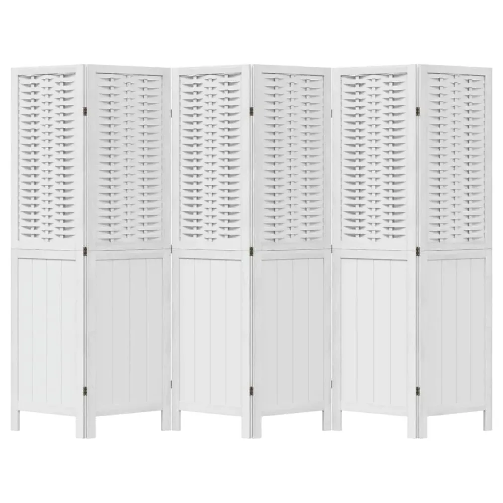 Paravent séparateur de pièce cloison 6 panneaux en bois de paulownia et bambou blanc DEC031061 en Plastique ABS