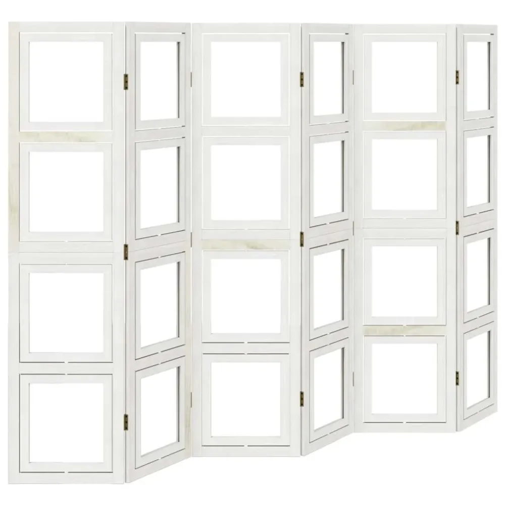 Professionnel Haute Qualité Paravent séparateur de pièce cloison 6 panneaux en bois de paulownia blanc avec porte photos D...
