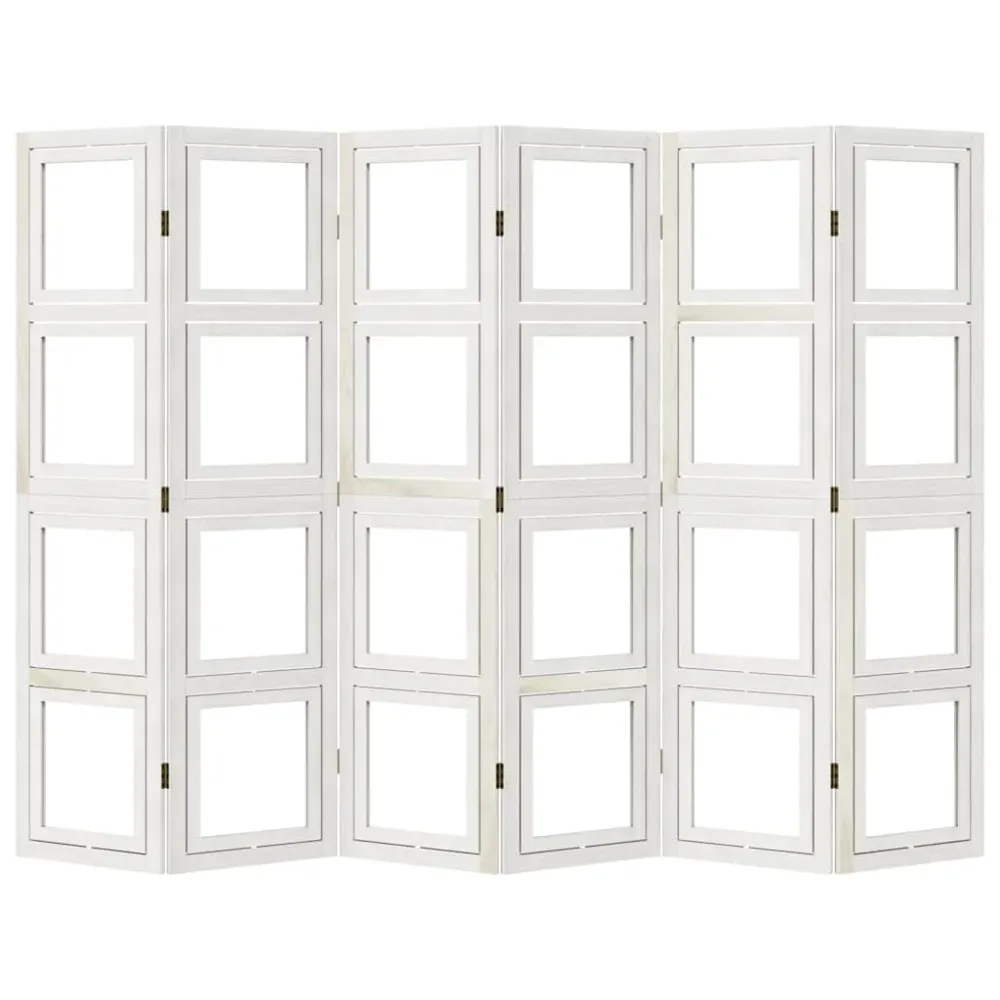 Professionnel Haute Qualité Paravent séparateur de pièce cloison 6 panneaux en bois de paulownia blanc avec porte photos D...