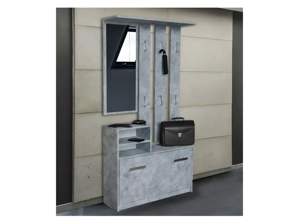 VITTORIA | Meuble d'entrée | Meuble à chaussures | 180x85x24 cm | 6 crochets + miroir + rangement chaussures | Livrai...