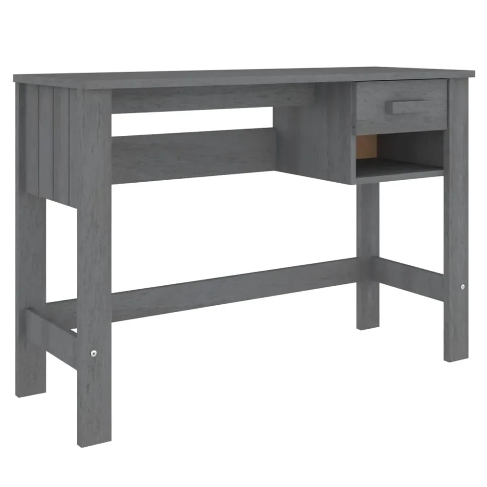 Bureau table poste de travail meuble d'ordinateur informatique étude HAMAR obscur 110 x 40 x 75 cm bois massif de pin gris...