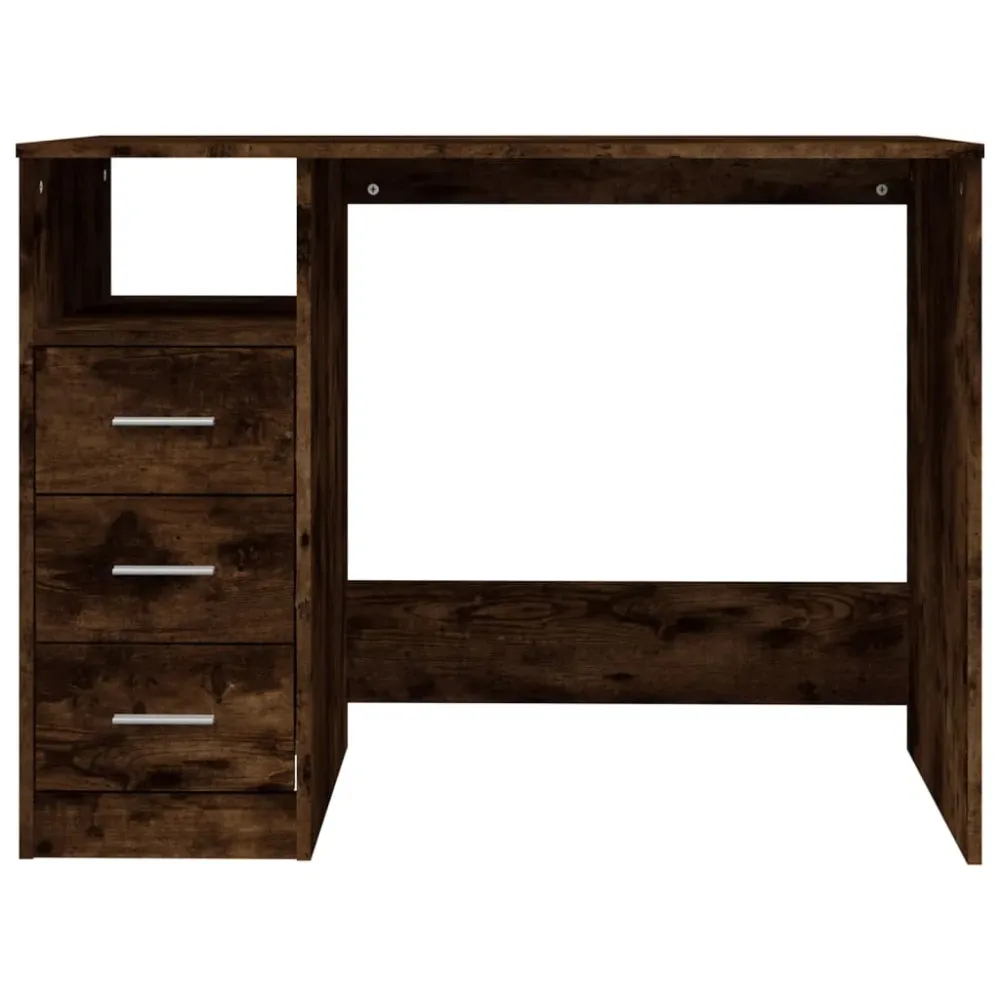 Bureau table poste de travail meuble d'ordinateur informatique étude avec tiroirs chêne fumé 102 x 50 x 76 cm bois d'ingén...
