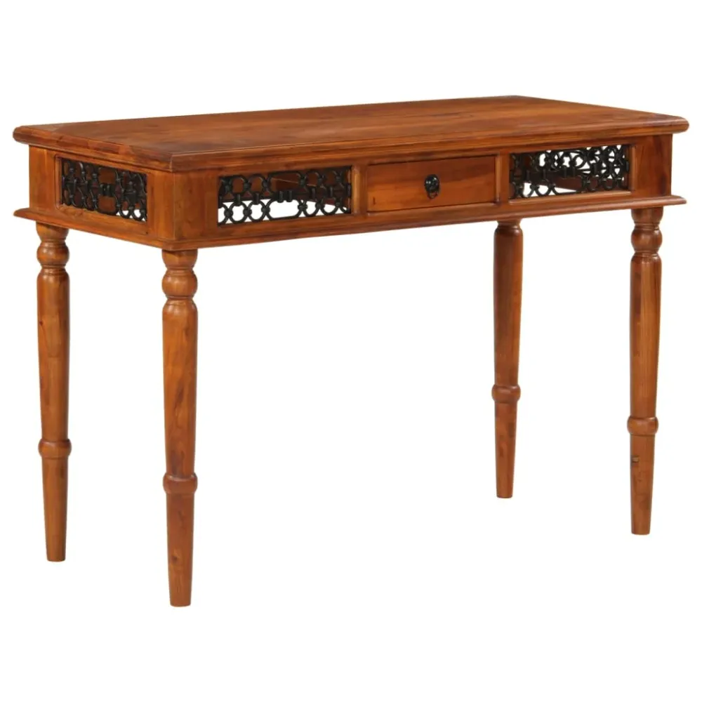 Bureau table poste de travail meuble d'ordinateur informatique étude avec tiroir 110 x 50 x 76 cm bois d'acacia durable br...