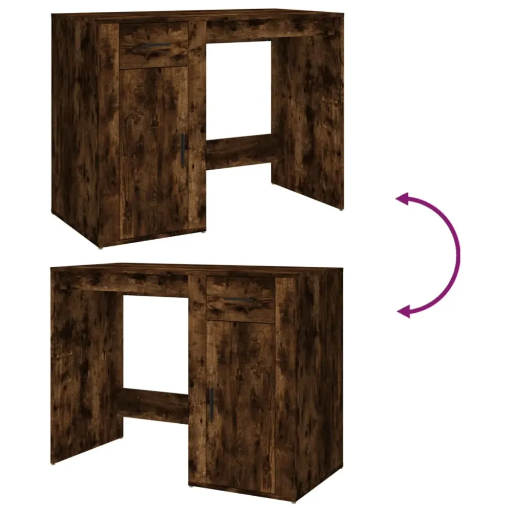 Bureau table poste de travail meuble d'ordinateur informatique étude chêne fumé 100 x 49 x 75 cm bois d'ingénierie brun 02...