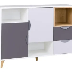Commode Toledo G106, Gris|Lefka chêne|Blanc|Graphite, Avec tiroirs et portes, 84x120x40cm