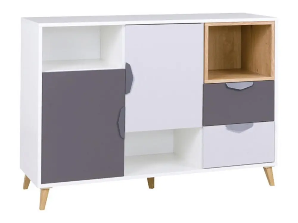 Commode Toledo G106, Gris|Lefka chêne|Blanc|Graphite, Avec tiroirs et portes, 84x120x40cm