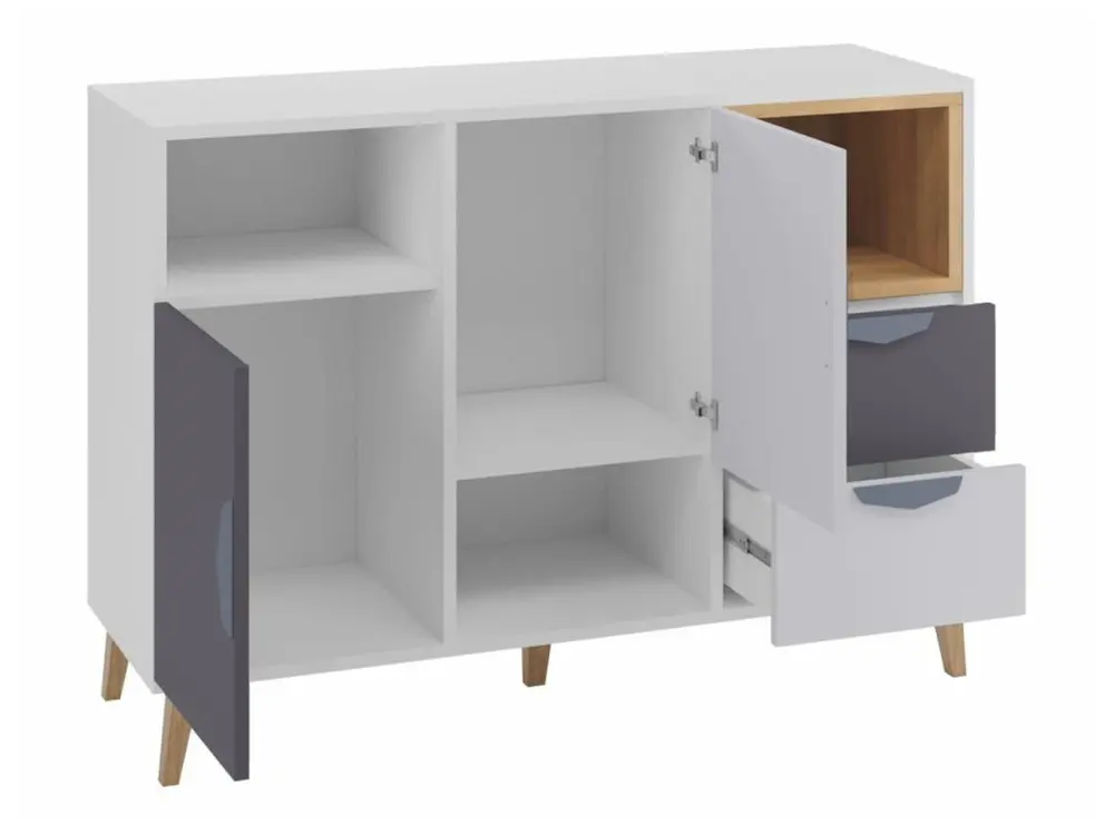 Commode Toledo G106, Gris|Lefka chêne|Blanc|Graphite, Avec tiroirs et portes, 84x120x40cm