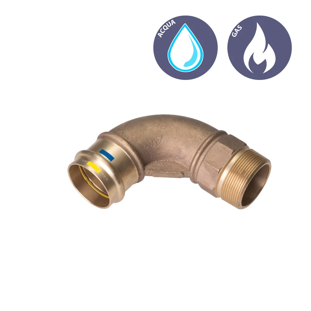 Gomito Femmina Pressare Filettato Maschio Bronzo 18 X 3/4"M - avec Support Inclus