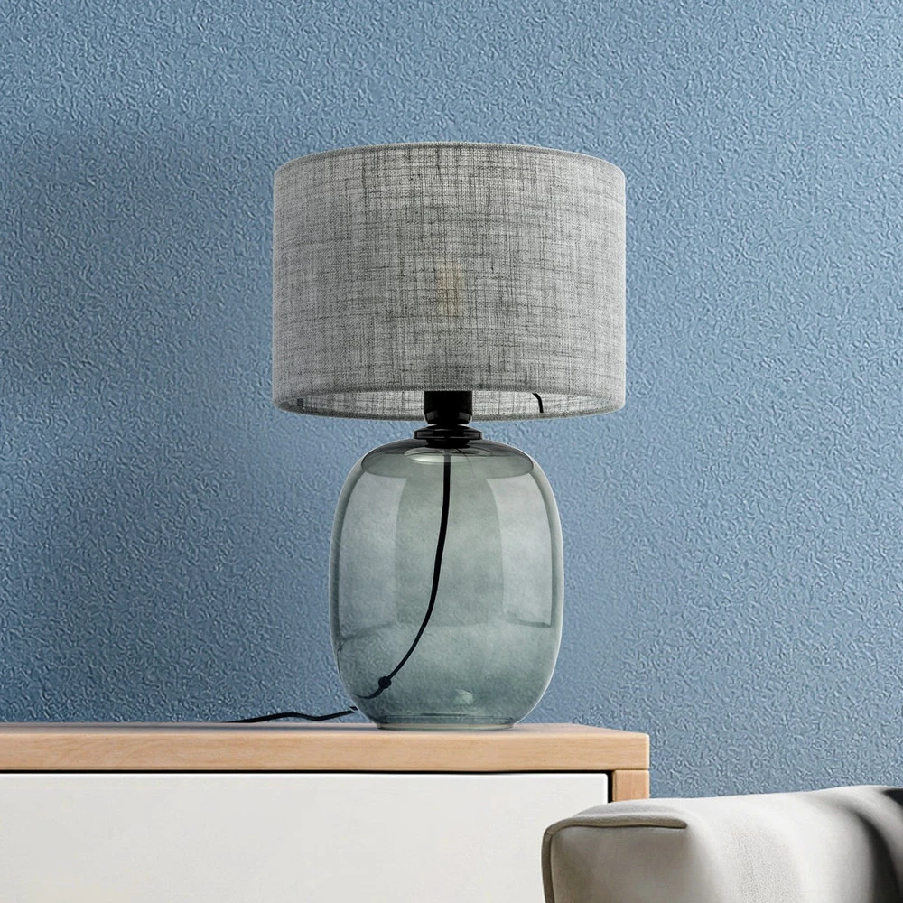 Lampe de table Melody, hauteur 48 cm, verre gris fumé, textile graphite