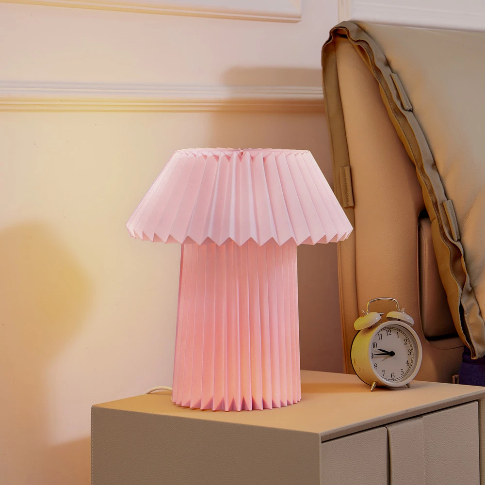 Lindby lampe à poser Magali, rose, papier, Ø 34 cm, E14 avec fixation murale