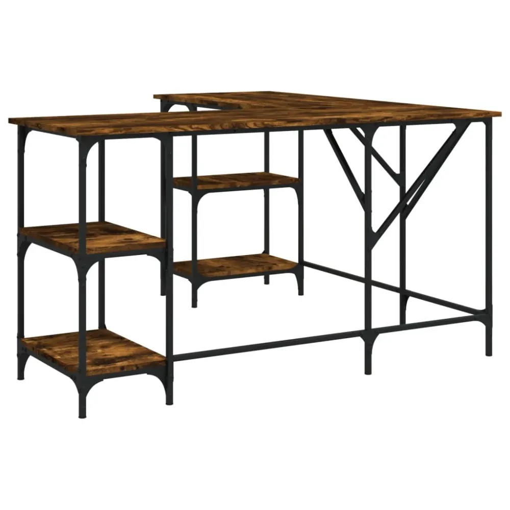 Panneau directionnel Bureau table poste de travail meuble d'ordinateur informatique étude chêne fumé 139 x 139 x 75 cm boi...