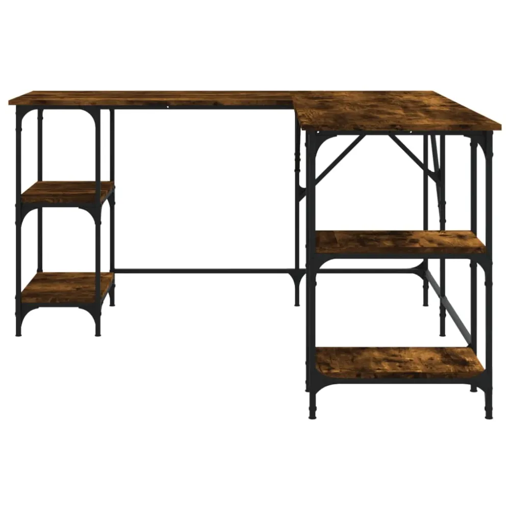 Panneau directionnel Bureau table poste de travail meuble d'ordinateur informatique étude chêne fumé 139 x 139 x 75 cm boi...