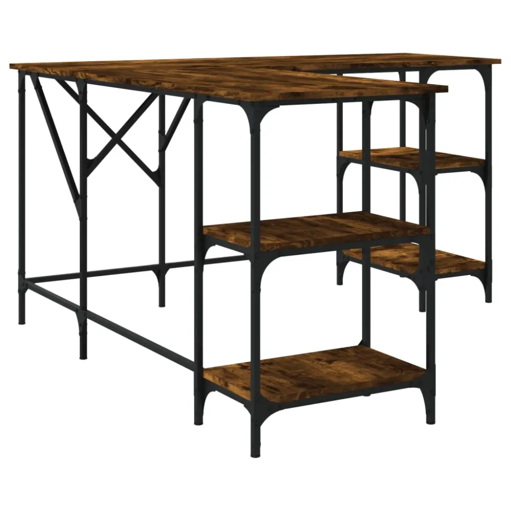 Panneau directionnel Bureau table poste de travail meuble d'ordinateur informatique étude chêne fumé 139 x 139 x 75 cm boi...