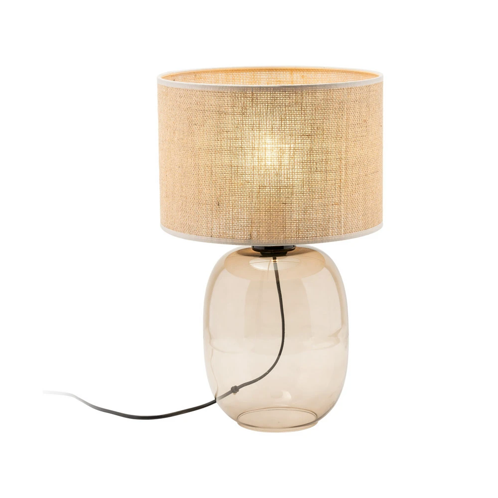 Présentoir à cartes Lampe à poser Melody, hauteur 48 cm, verre brun, jute naturel