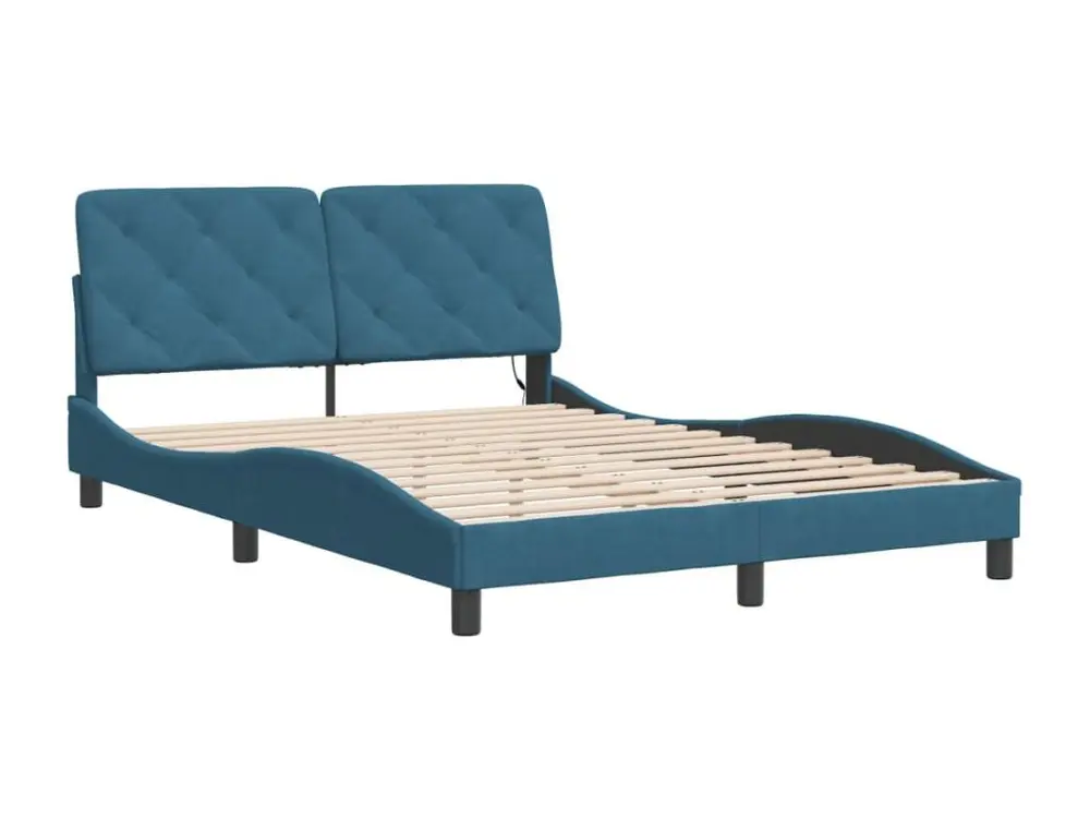 Bureau Évolutif Cadre de lit avec lumières LED bleu 140x190 cm velours