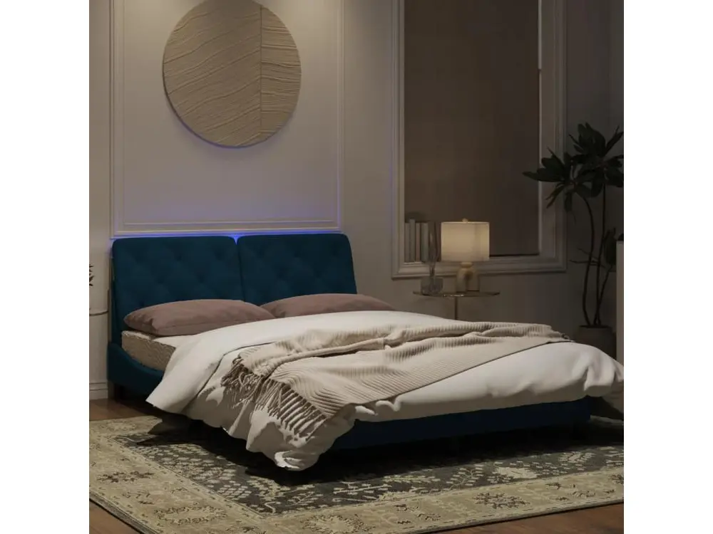 Bureau Évolutif Cadre de lit avec lumières LED bleu 140x190 cm velours