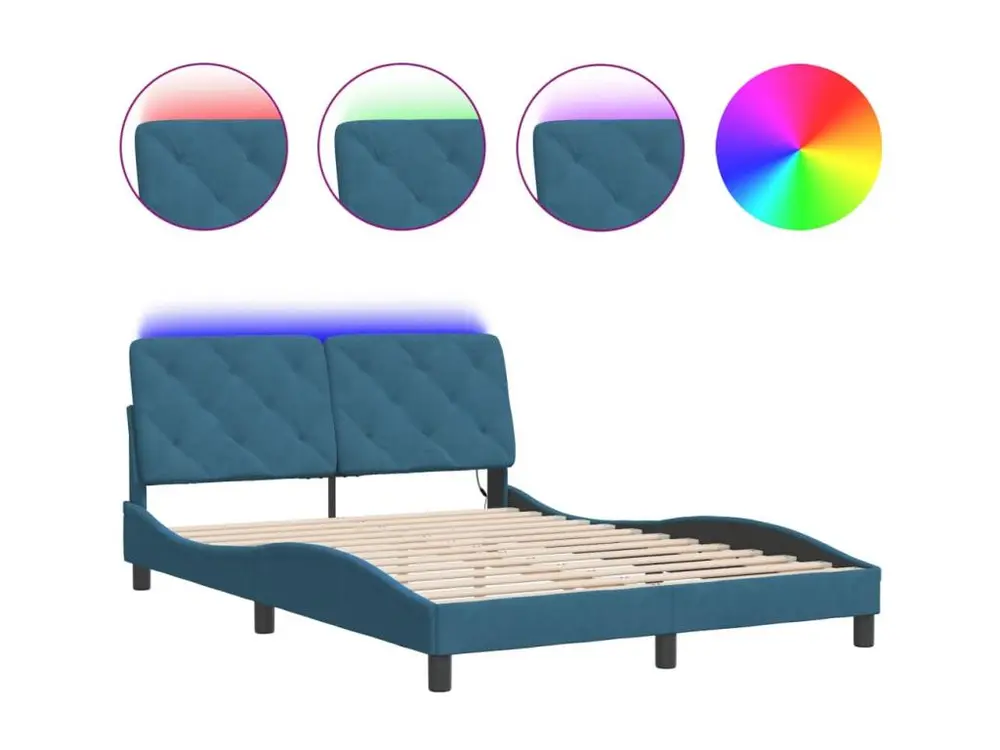 Bureau Évolutif Cadre de lit avec lumières LED bleu 140x190 cm velours
